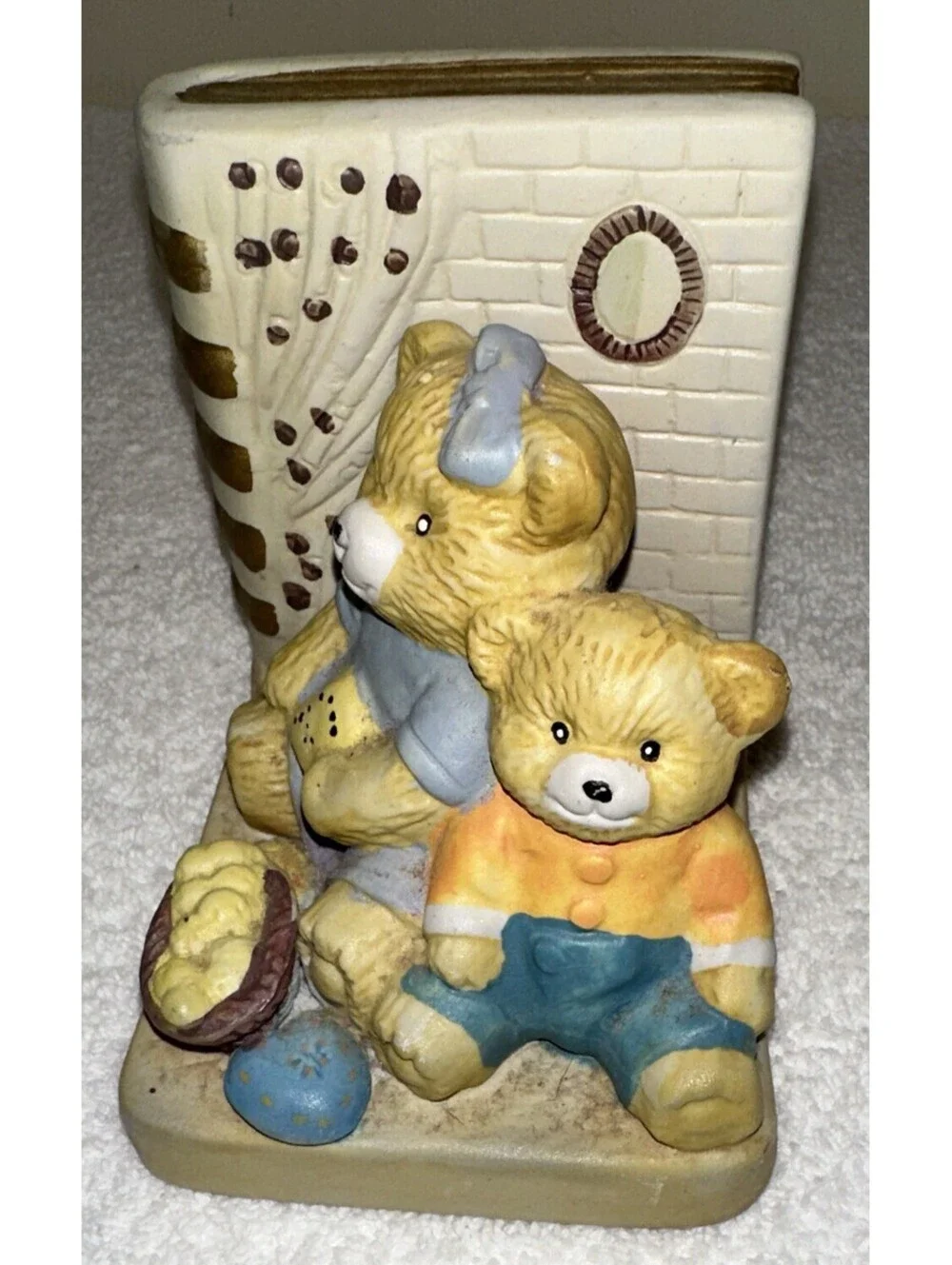 Vintage Hand Painted Teddy Bear Porcelain Bookends Child’s Room Play Room Decor